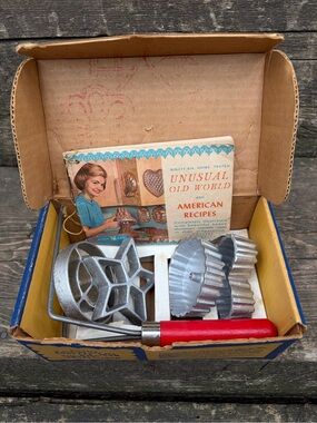 Vintage Nordic Ware Swedish Double Rosette & Timbale Iron Set with Recipe Book